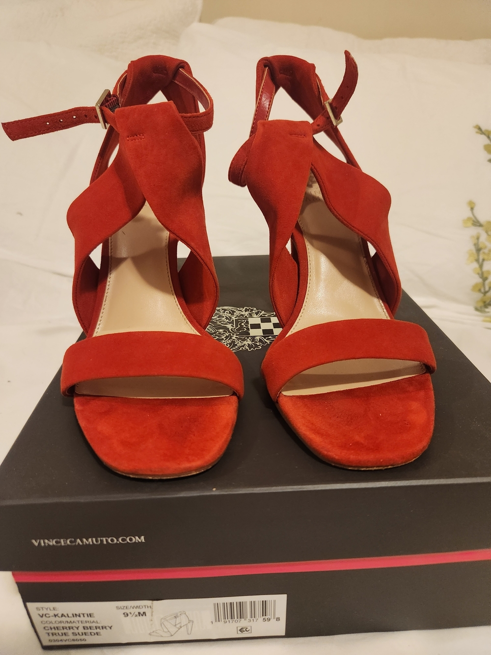 Vince Camuto Red Suede Ankle-Strap Heeled Sandals